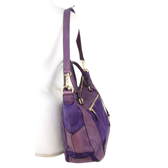 Vince Camuto PURPLE GENUINE LEATHER SHOULDER BAG HANDBAG TOTE HOBO PURSE - Picture 3 of 16
